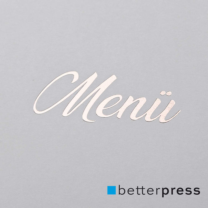 Betterpress Menükarten mit Prägung, 10 Stück, offen im Format DIN A4, geklappt im Format DIN A5, für Hochzeiten und andere Feste