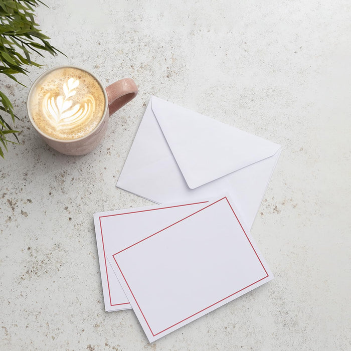 50 Set blanko Karten Set Compliment Cards Briefumschläge, Kuvert, Postkarte Karten blanko zum gestalten, beschriften oder bedrucken - DIN A6+ / C6 - weiß mit Rahmen Betterpress