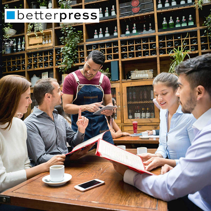 Betterpress Menükarten mit Prägung, 10 Stück, offen im Format DIN A4, geklappt im Format DIN A5, für Hochzeiten und andere Feste