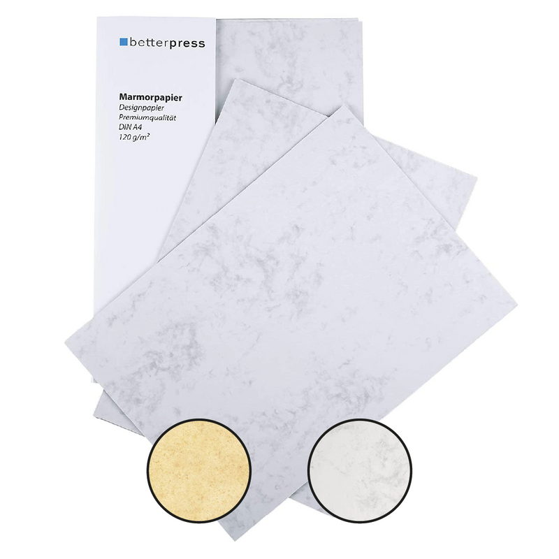 Betterpress Marmorpapier 120 g/m² in Grau, Chamois und Vintage