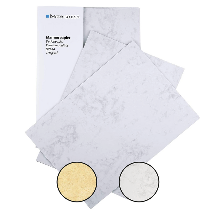 Betterpress® Marmorpapier DIN A5 – Edles Briefpapier für stilvolle Anlässe (Grau | Chamois | Vintage)